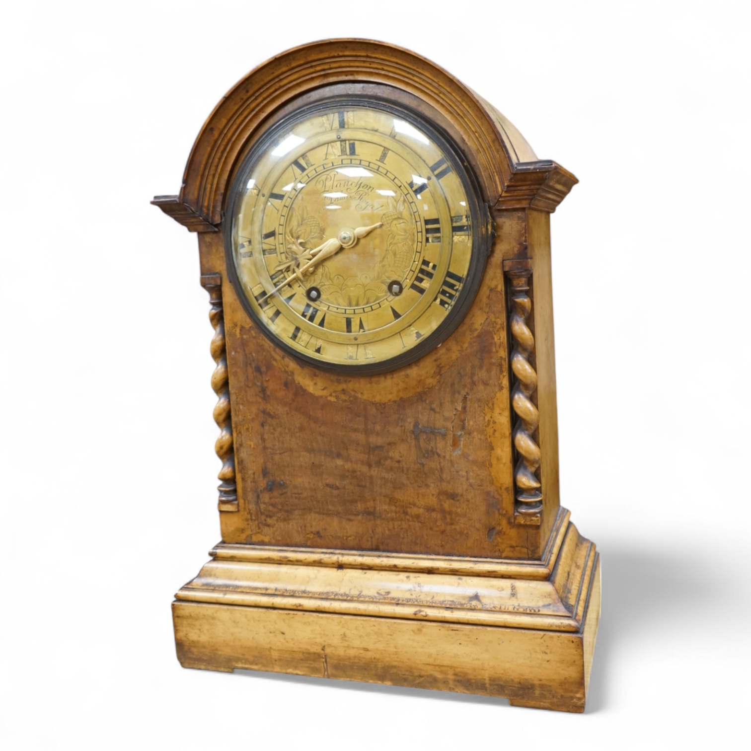 A 19th century French walnut bracket clock, the engraved brass dial signed Planchson Palais Royale, 20in.